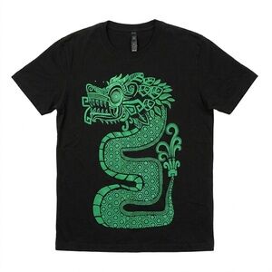 Codigo Cotton Black T-Shirt With Green Aztec Inspired Dragon Graphic Men’s Large